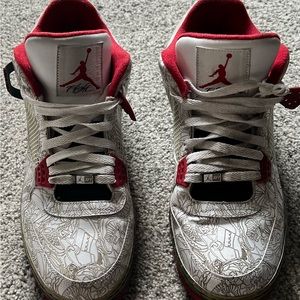 NIKE AIR JORDAN AJF 4 PREMIER LASER WHITE-VARSITY RED-BLACK SZ 14